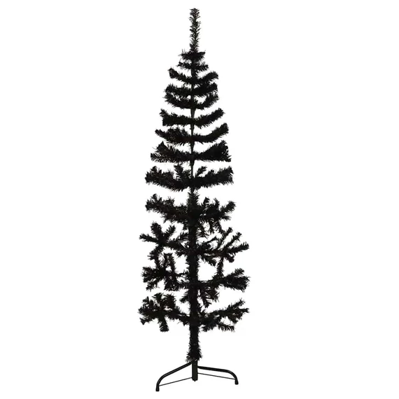 Fekete vékony fél műkarácsonyfa állvánnyal 120 cm
