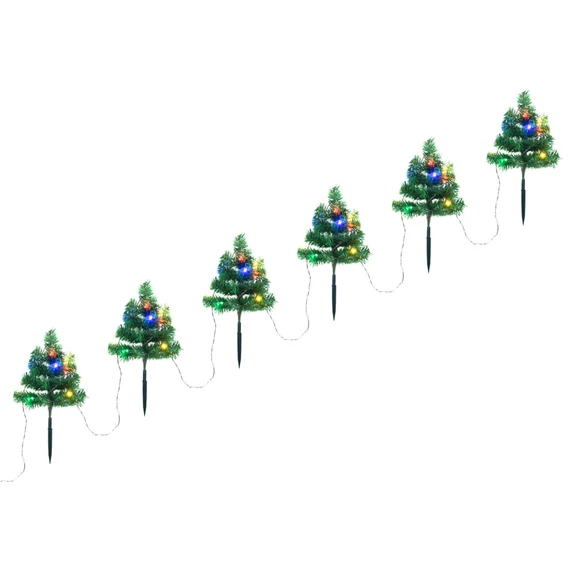 6 db PVC karácsonyi ösvényt jelző díszfa színes LED-ekkel 45 cm