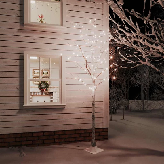 Fehér LED-es nyírfa 128 meleg fehér LED-del 220 cm