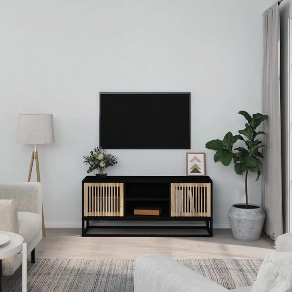 Fekete szerelt fa és vas TV-szekrény 105 x 30 x 45 cm