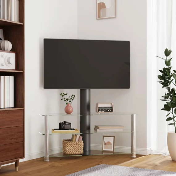 3-szintes fekete és ezüst sarok TV-állvány 32-70 hüvelyk