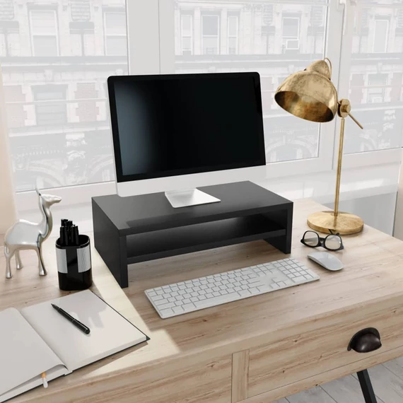 Fekete szerelt fa monitorállvány 42 x 24 x 13 cm