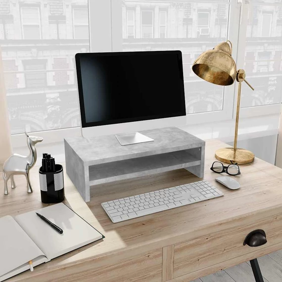 Betonszürke szerelt fa monitorállvány 42 x 24 x 13 cm