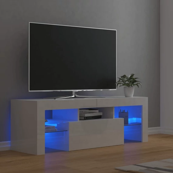 Magasfényű fehér TV-szekrény LED-lámpákkal 120 x 35 x 40 cm
