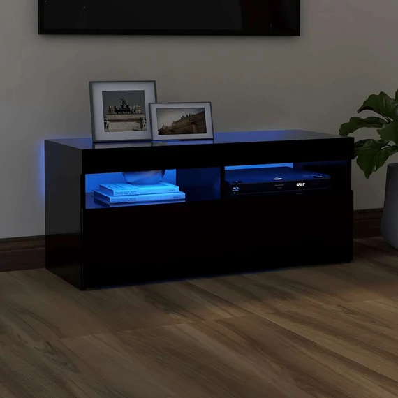 Fekete TV-szekrény LED-világítással 90x35x40 cm