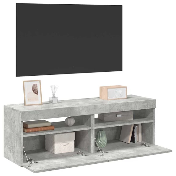 2 db betonszürke TV-szekrény LED-lámpákkal 60 x 35 x 40 cm