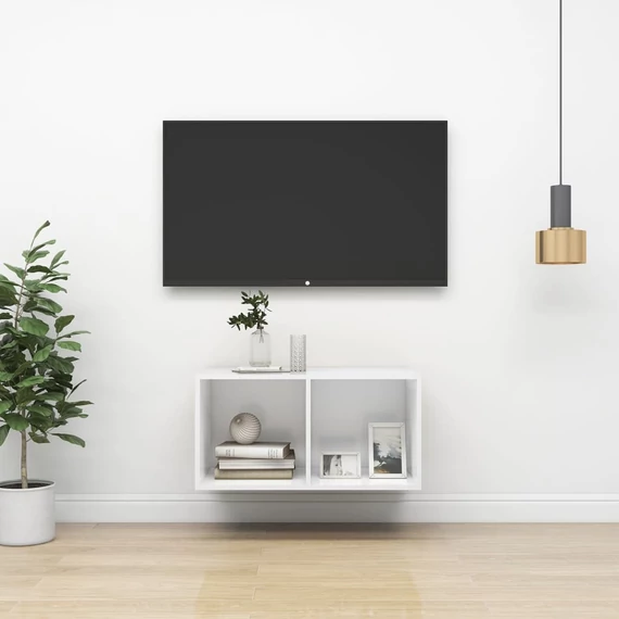 Fehér szerelt fa falra szerelhető TV-szekrény 37 x 37 x 72 cm