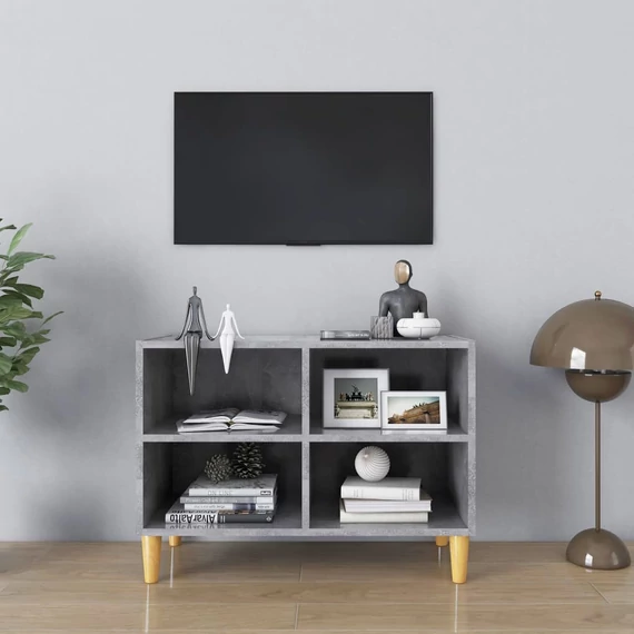 Betonszürke TV-szekrény tömör falábakkal 69,5 x 30 x 50 cm