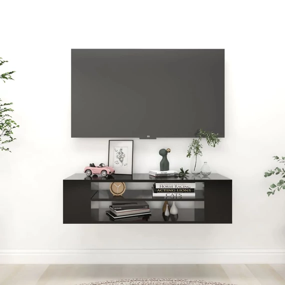 Fekete szerelt fa függő TV-szekrény 100 x 30 x 26,5 cm