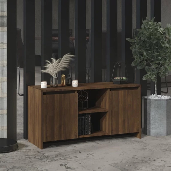 Barna tölgyszínű szerelt fa TV-szekrény 102x37,5x52,5 cm