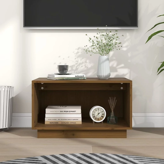 Mézbarna tömör fenyőfa TV-szekrény 60x35x35 cm