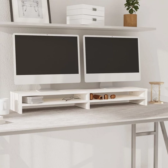 Fehér tömör fenyőfa monitorállvány 100 x 24 x 13 cm