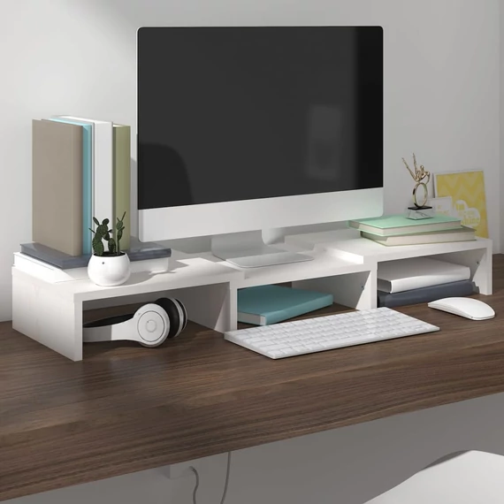 Fehér tömör fenyőfa monitorállvány 60 x 24 x 10,5 cm