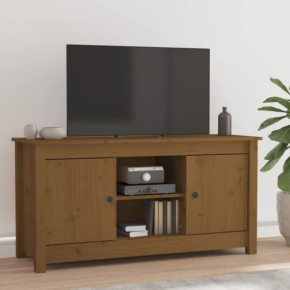 Mézbarna tömör fenyőfa TV-szekrény 103 x 36,5 x 52 cm