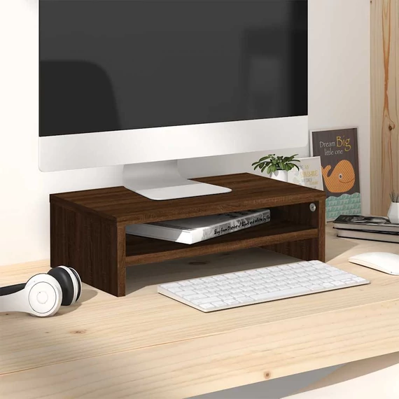 Barna tölgy színű szerelt fa monitorállvány 42x24x13 cm