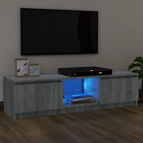 Szürke sonoma színű TV-szekrény LED lámpákkal 120 x 30 x 35,5cm