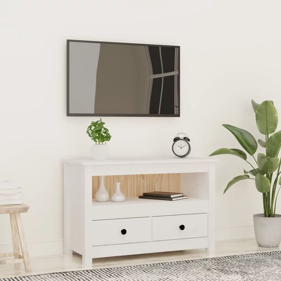 Fehér tömör fenyőfa TV-szekrény 79 x 35 x 52 cm