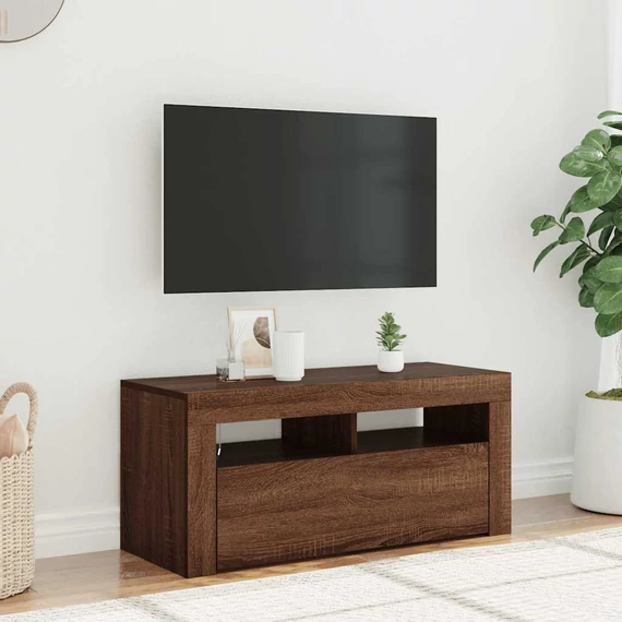 Barna tölgyszínű TV-szekrény LED-világítással 90 x 35 x 40 cm