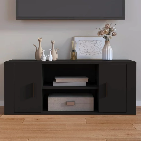 Fekete szerelt fa TV-szekrény 100 x 35 x 40 cm