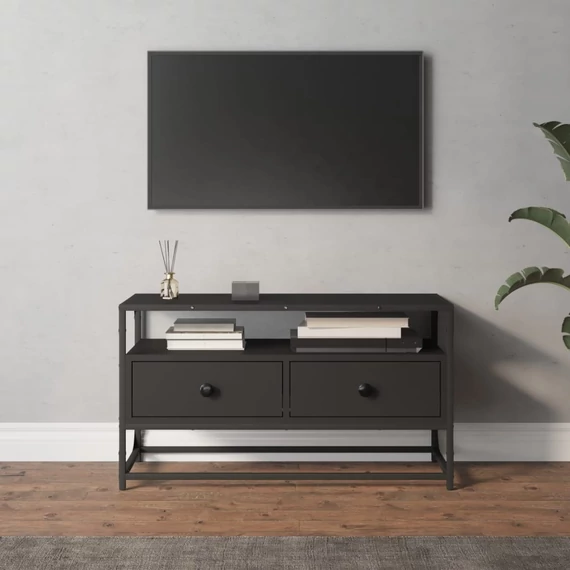 Fekete szerelt fa TV-szekrény 80x35x45 cm
