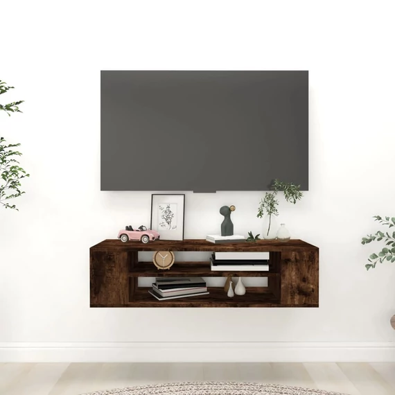 Füstös tölgy színű szerelt fa függő TV-szekrény 100x30x26,5 cm