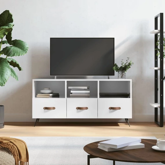 Fehér magasfényű szerelt fa TV-szekrény 102x36x50 cm