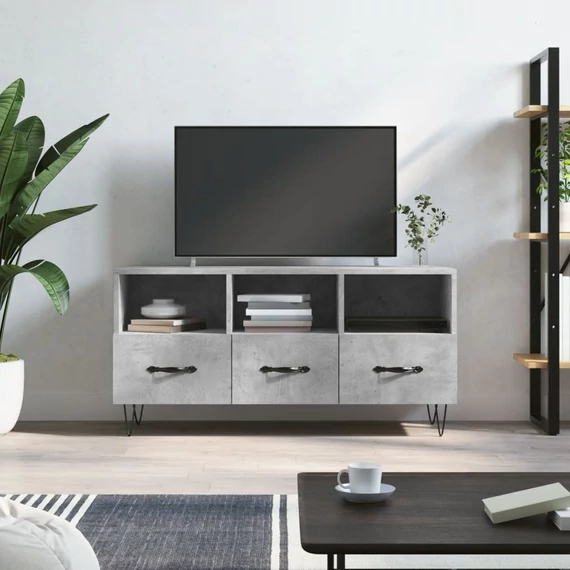 Betonszürke szerelt fa TV-szekrény 102 x 36 x 50 cm