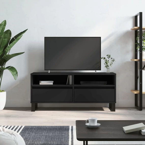 Fekete szerelt fa TV-szekrény 100 x 34,5 x 44,5 cm