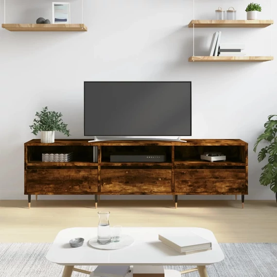 Füstös tölgy színű szerelt fa TV-szekrény 150 x 30 x 44,5 cm