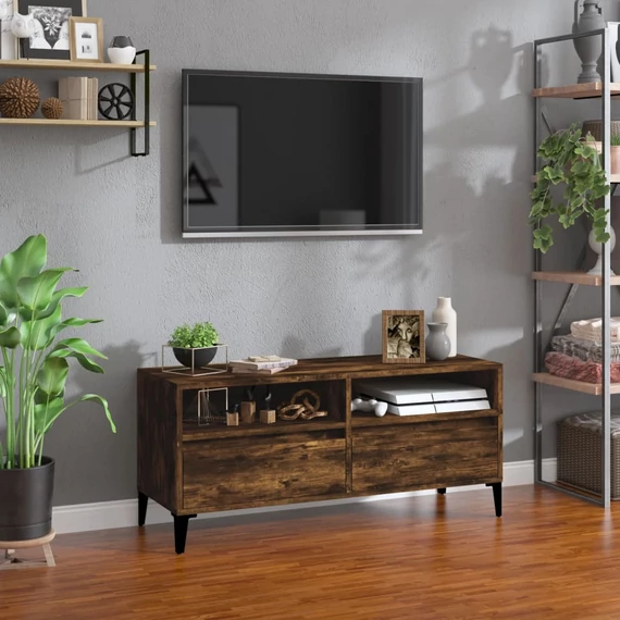 Füstös tölgy színű szerelt fa TV-szekrény 100x34,5x44,5 cm