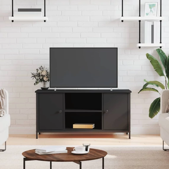 Fekete szerelt fa TV-szekrény 100x40x50 cm