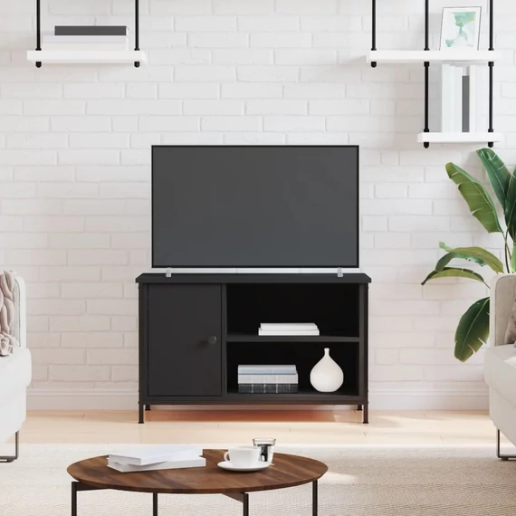 Fekete szerelt fa TV-szekrény 80x40x50 cm