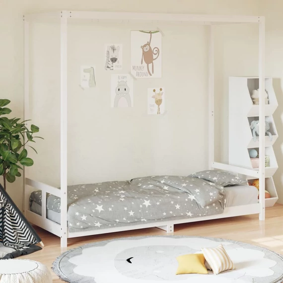 Fehér tömör fenyőfa gyerekágykeret 80 x 200 cm