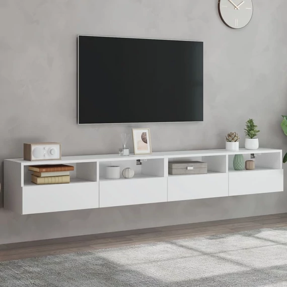 2 db fehér szerelt fa fali TV-szekrény 100 x 30 x 30 cm