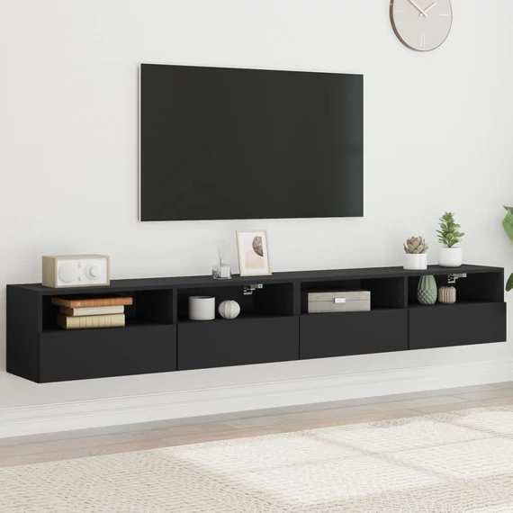 2 db fekete szerelt fa fali TV-szekrény 100 x 30 x 30 cm