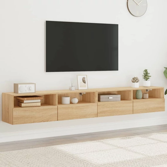 2 db sonoma tölgyszín szerelt fa fali TV-szekrény 100x30x30 cm