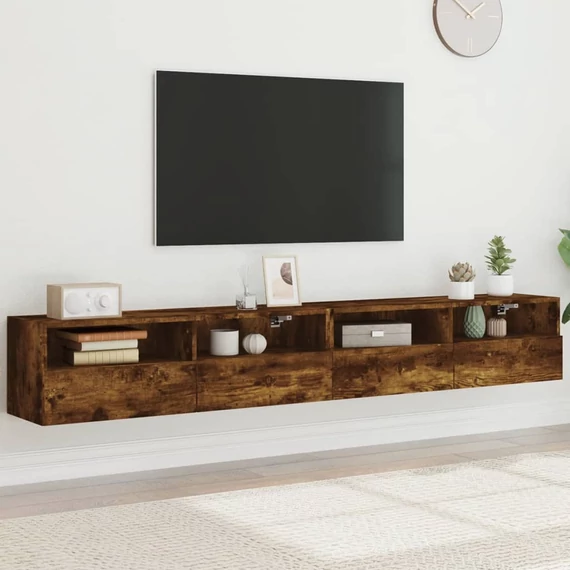 2 db füstös tölgy színű szerelt fa TV-szekrény 100 x 30 x 30 cm