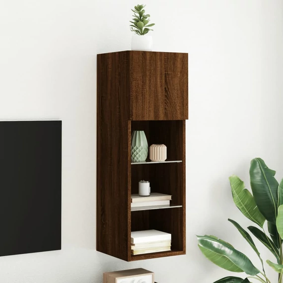 Barna tölgyszínű TV-szekrény LED-lámpákkal 30,5x30x90 cm
