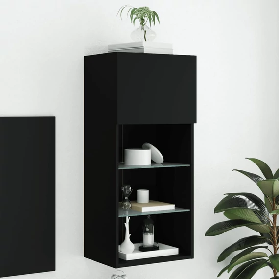 Fekete TV-szekrény LED-világítással 40,5x30x90 cm