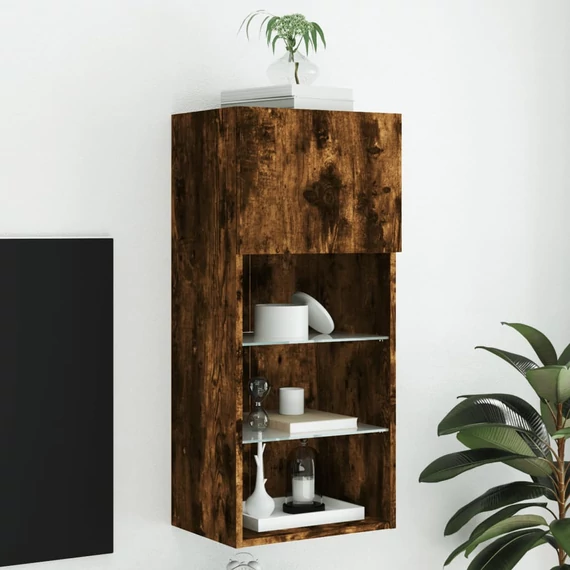 Füstös tölgy színű TV-szekrény LED-világítással 40,5x30x90 cm