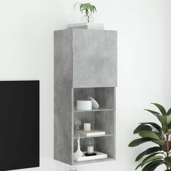 Betonszürke TV-szekrény LED lámpákkal 40,5 x 30 x 102 cm