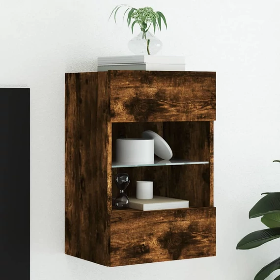 Füstös tölgy színű fali TV-szekrény LED-ekkel 40x30x60,5 cm