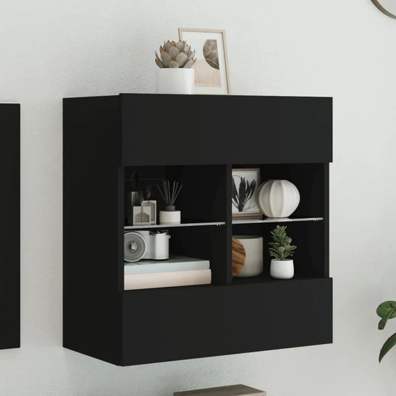 Fekete falra szerelhető TV-szekrény LED-lámpákkal 58,5x30x60,5