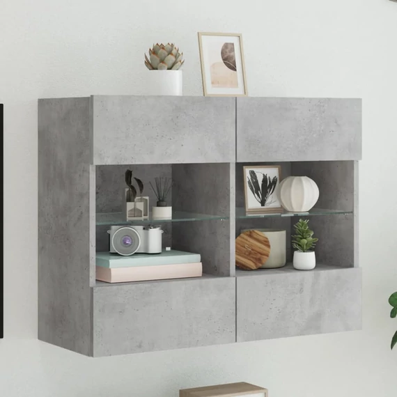 Betonszürke falra szerelhető TV-szekrény LED-del 78,5x30x60,5cm