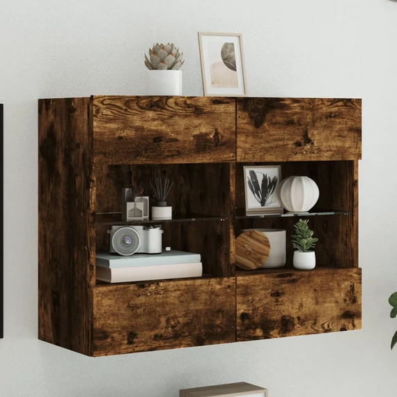 Füstös tölgy színű fali TV-szekrény LED-ekkel 78,5x30x60,5 cm