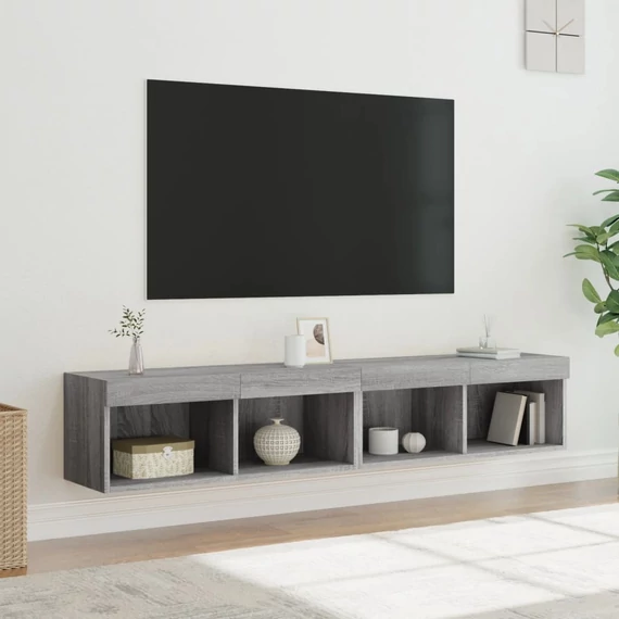 2 db szürke sonoma színű TV-szekrény LED-ekkel 80x30x30 cm