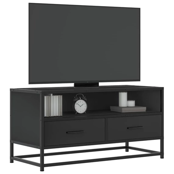 Fekete szerelt fa és fém TV-szekrény 80x34,5x40 cm