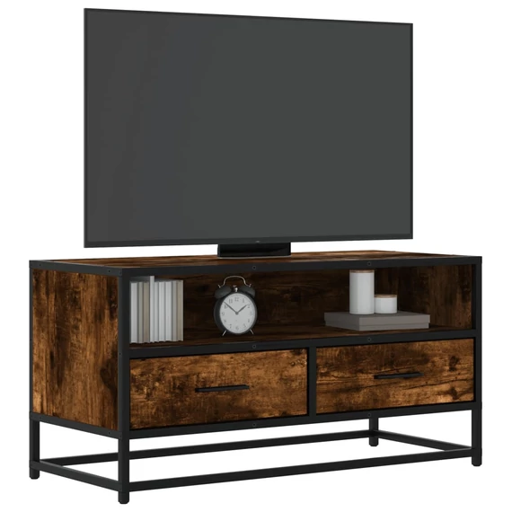 Füstös tölgy színű szerelt fa és fém TV-szekrény 80x34,5x40 cm