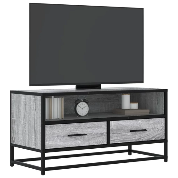 Szürke sonoma színű szerelt fa és fém TV-szekrény 80x34,5x40 cm