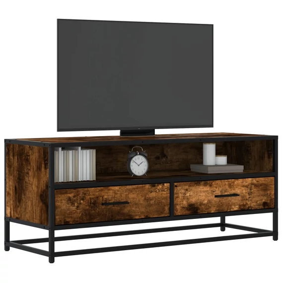 Füstös tölgy színű szerelt fa és fém TV-szekrény 100x34,5x40 cm